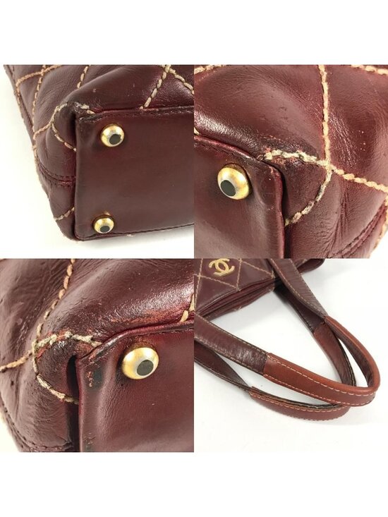 Chanel Timeless Quilted Burgundy Wild Stitch Tote 213524  Chanel Tote Wild Stitch CC Logo Leather Wine